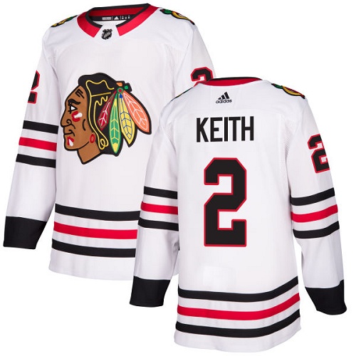 Adidas Blackhawks #2 Duncan Keith White Road Authentic Stitched NHL Jersey - Click Image to Close